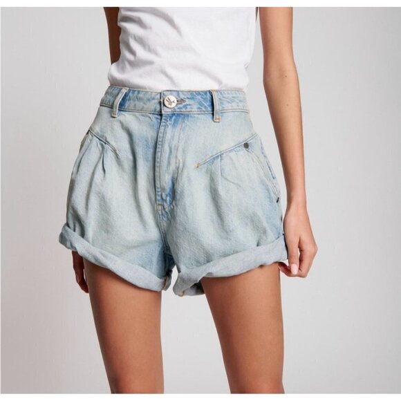 One Teaspoon Blue Kansas Steetwalker Loose Pleated High Waist Denim Shorts